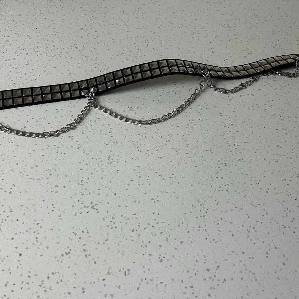 Belt Two Row Studded Chain Black Belt